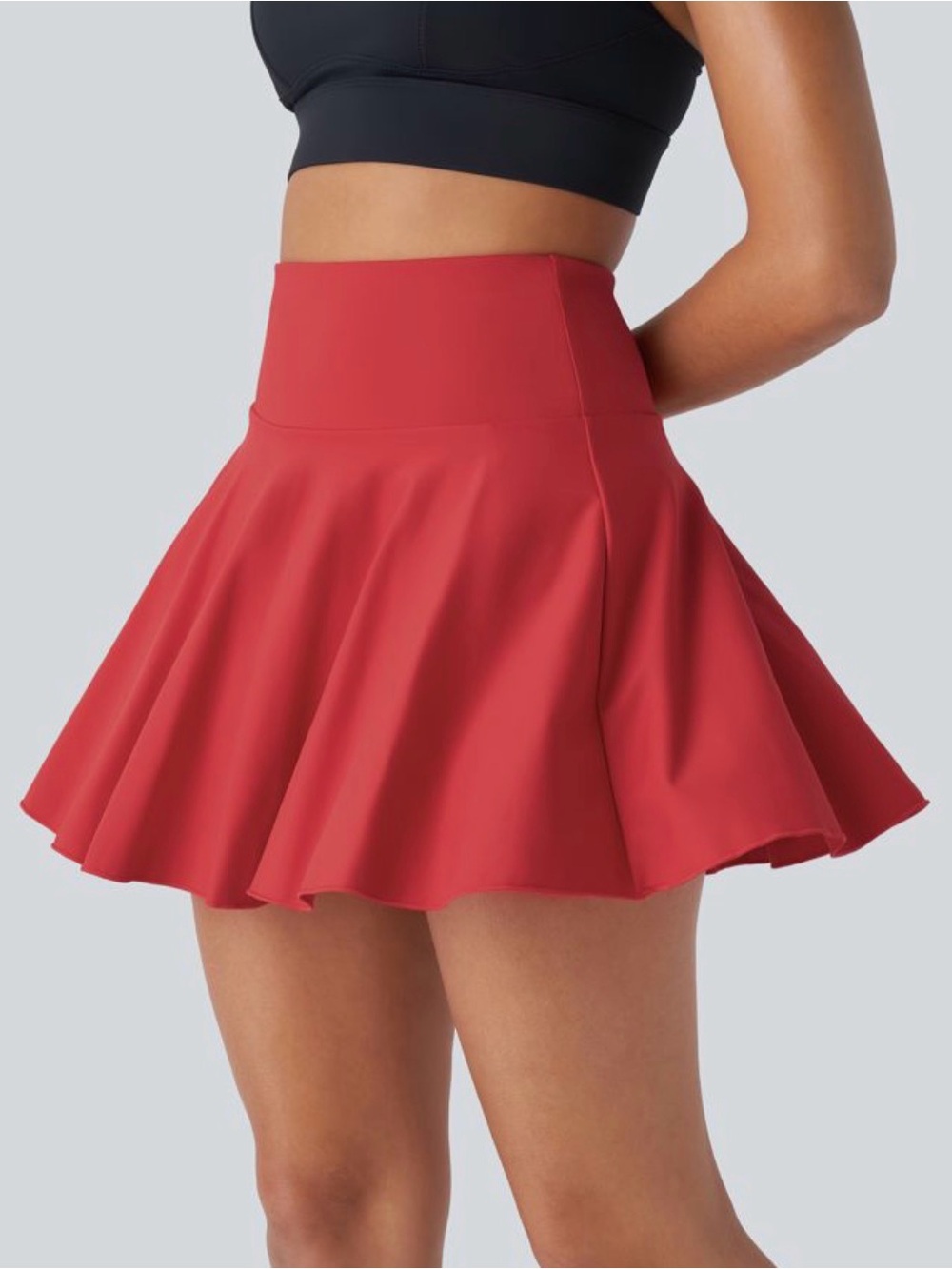 Halara  Airy 2-in-1 Cool Touch Tennis Skirt-Longer Length-Red, built in shorts